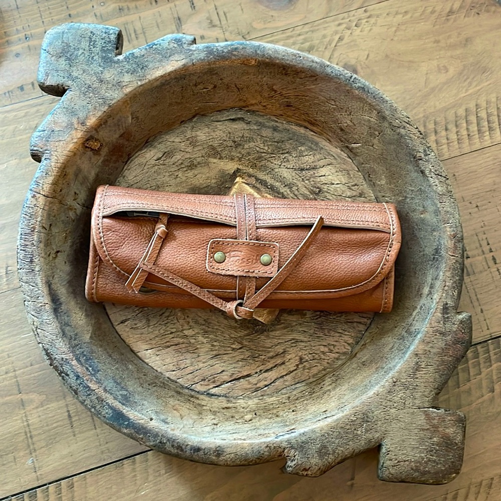 Fossil Multi-functional Rolled Tied Leather Pouch Five Compartments